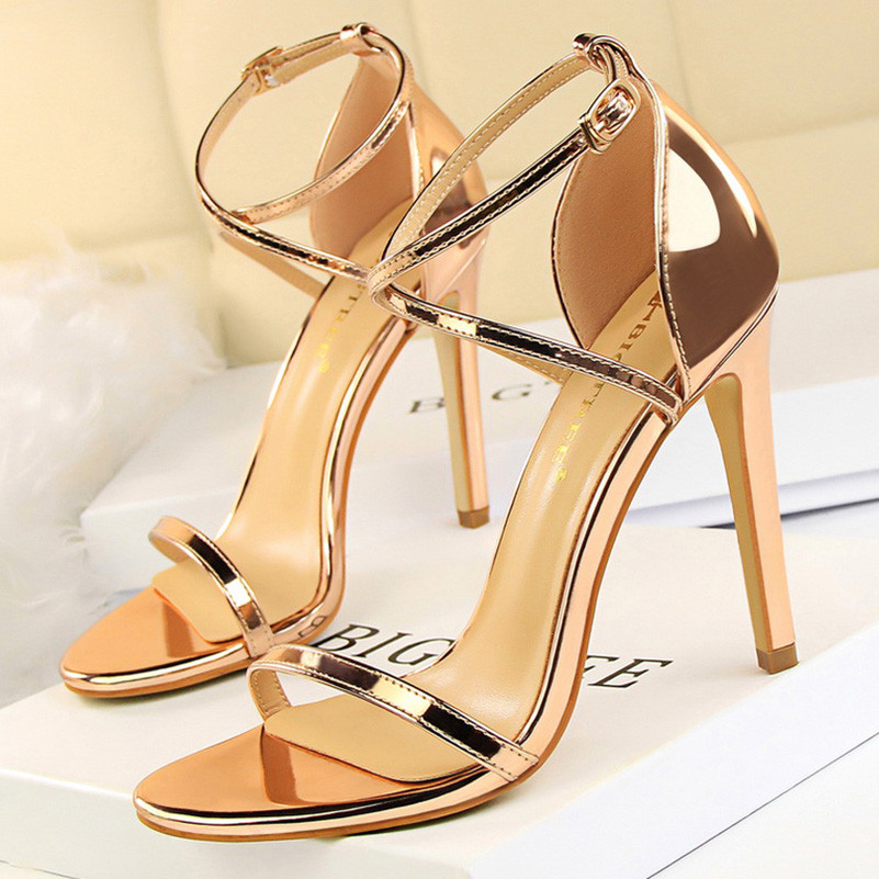 Women Fetish 8cm 11cm High Heels Summer Mid Low Heels ampagne Gold Sandals Roman Pumps Lady Gladiato