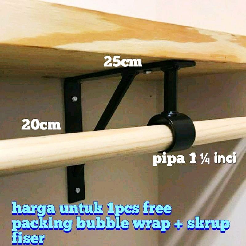 rak besi siku ambalan penyangga gantungan baju diameter lubang 1 1/4 inci