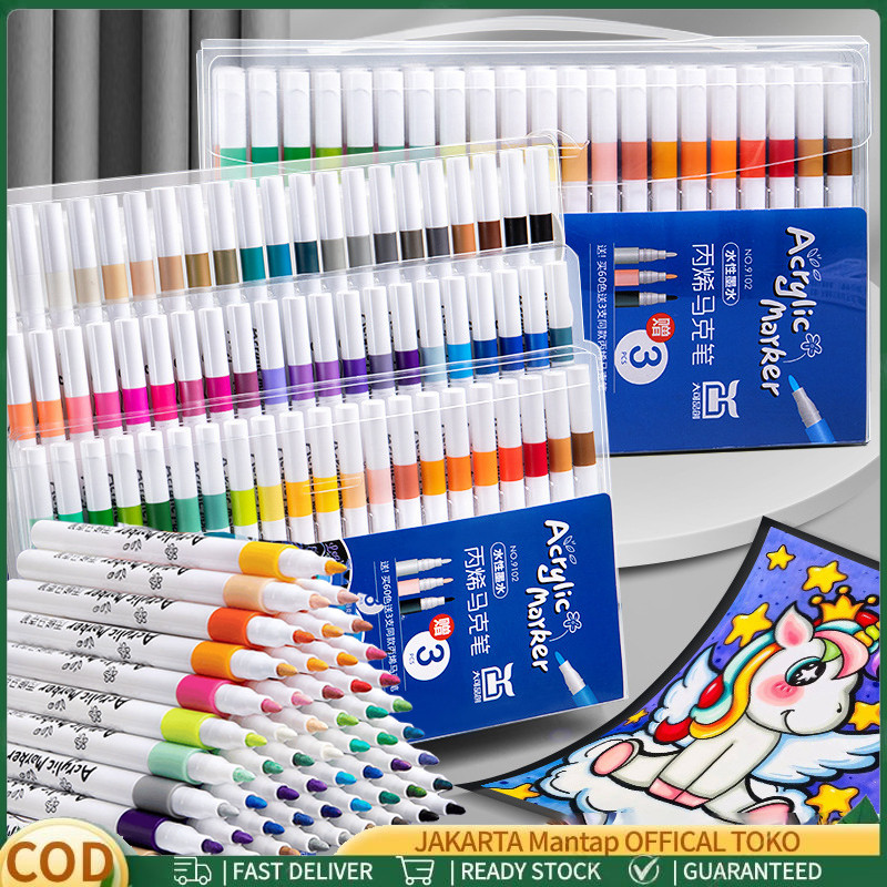 

Acrylic Marker Set Spidol Acrylic DIY Painting Spidol Pastel Pulpen Highlight Drawing Warna 12/24/36/48/60/80 Colors