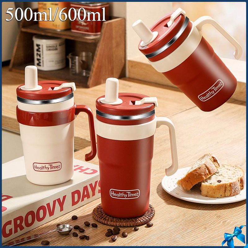 600ml Gelas Kopi Mug Custom, Gelas Stainless Steel Berukuran Besar dengan Tutup, Desain Tinggi Kecan