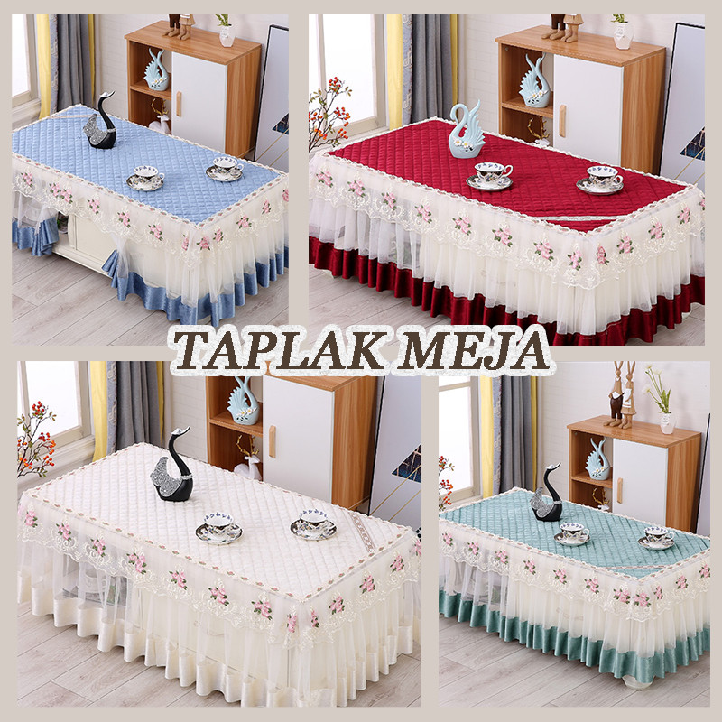 【KEIASATAS】Taplak meja renda rumbai taplak meja makan taplak meja persegi panjang mewah alas meja ae