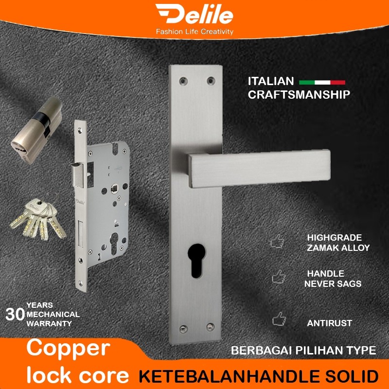 Italy Delile/Handle Pintu Full Set/Kunci Pintu Premium Door Lock/Handle Pintu Plat/Set Handle Pintu