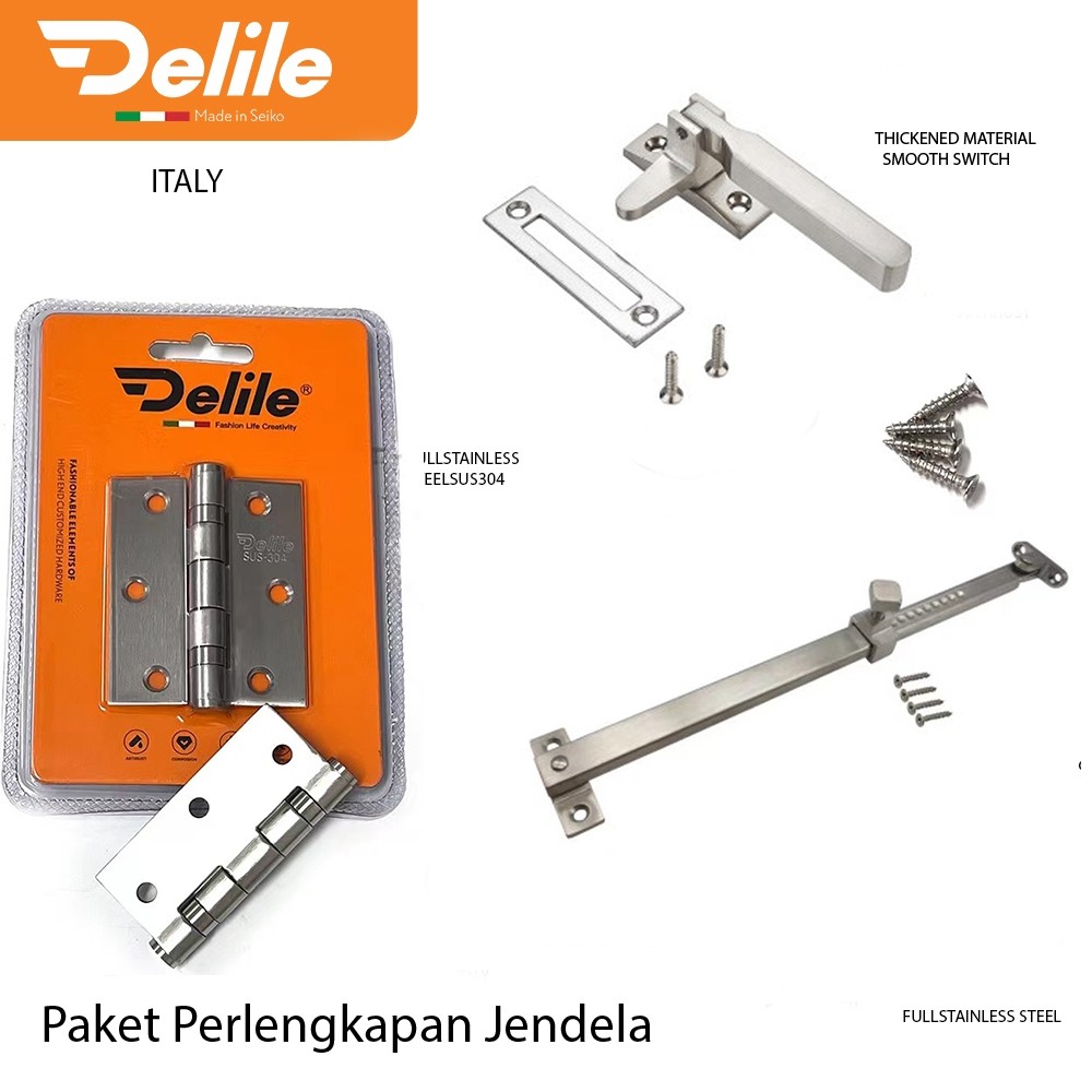 Paket Perlengkapan Jendela Kayu DELILE / Satu Set Engsel / Hak Angin HV / Rambuncis / Slot Kunci