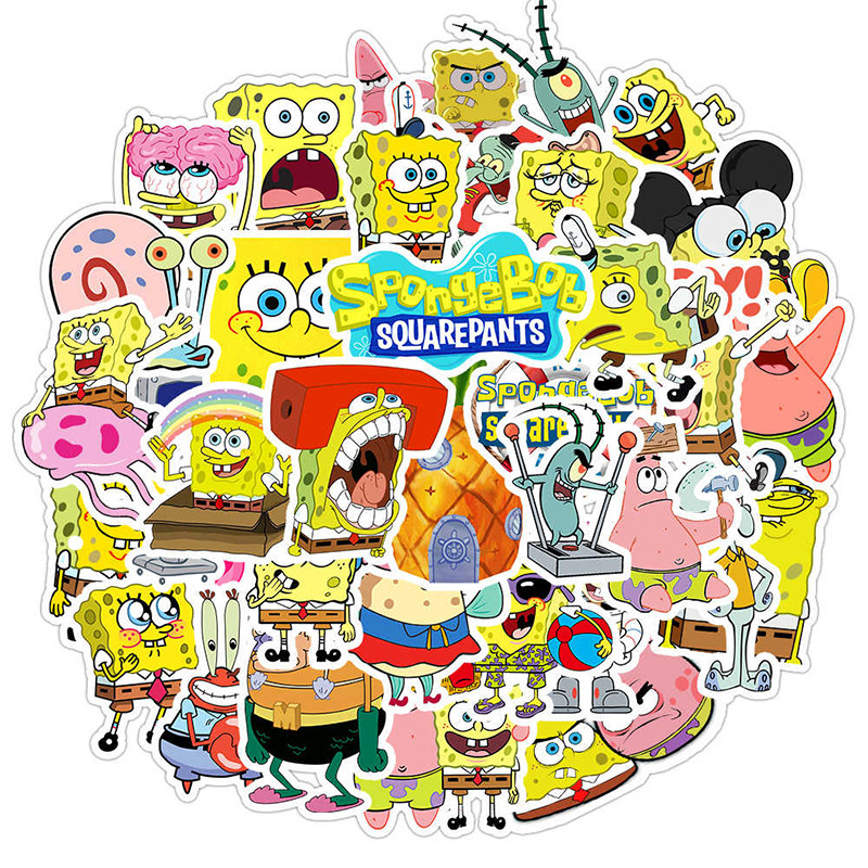 

50pcs Anime SpongeBob Stickers Cartoon Kawaii Laptop Phone Guitar Skateboard Decoration Graffiti Sticker Kids Book Gift Toy