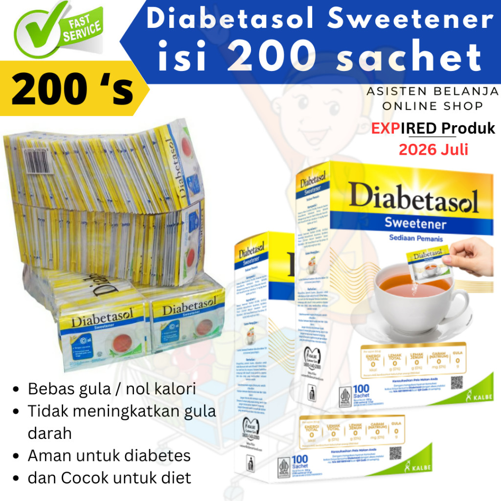

Isi 200 Sachet Gula Diabetasol Gula Sachet Sweetener Pemanis Alami Pengganti Diabetes 2 Box 100 'S