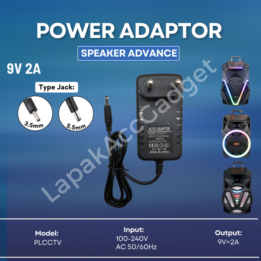 [ COD ] Adaptor charger cas speaker portabel meting Advance 9V 1,5A/9V 2A, untuk seri k881,k882,k6d 