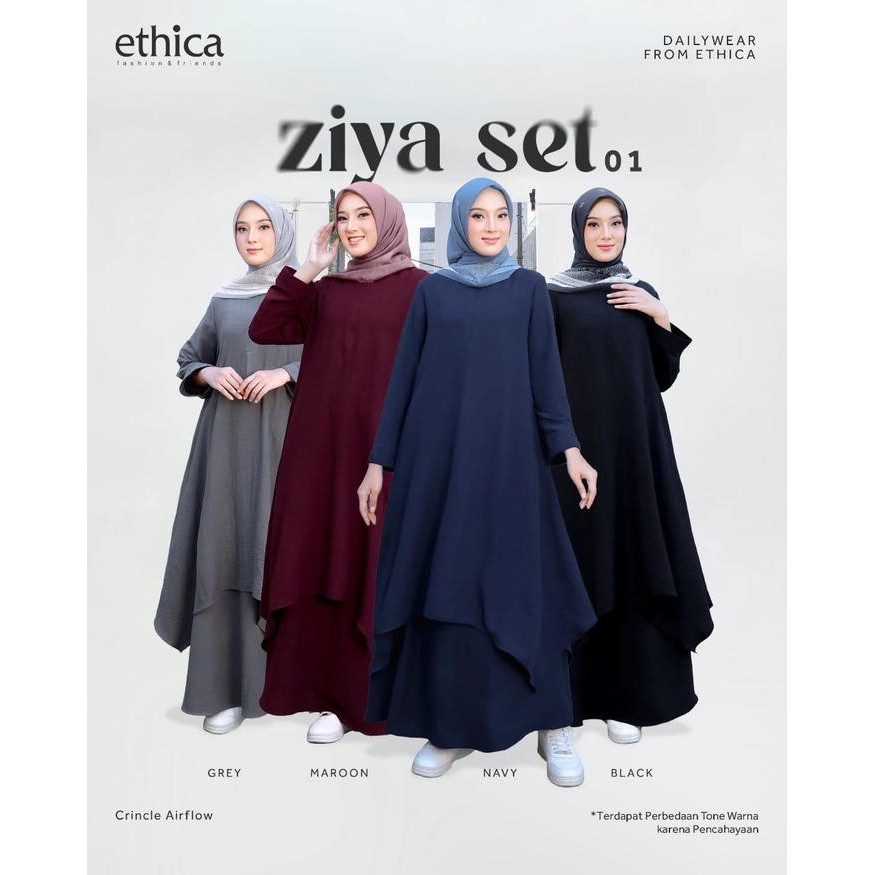ETHICA ZIYA 01 ABAYA TUNIK ONE SET ATASAN DAN BAWAHAN ETHICA TERBARU 2024