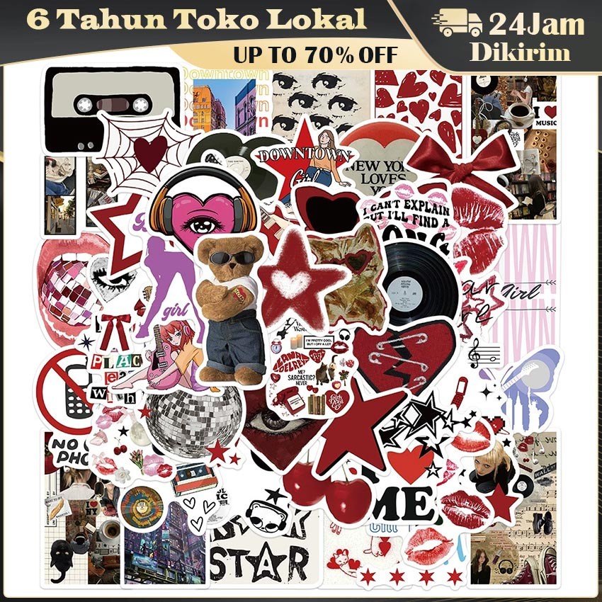 

Stiker Gaya Y2K Lucu 50 Lembar / Stiker Vinyl Waterproof untuk Dekorasi Buku, Koper, Botol & Casing Gadget
