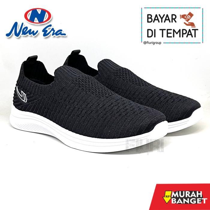 FIURI - NEW ERA  - WINDA 37-41 HITAM PUTIH - SEPATU SNEAKERS SLIP ON WANITA - SEPATU KNIT RAJUT - SE
