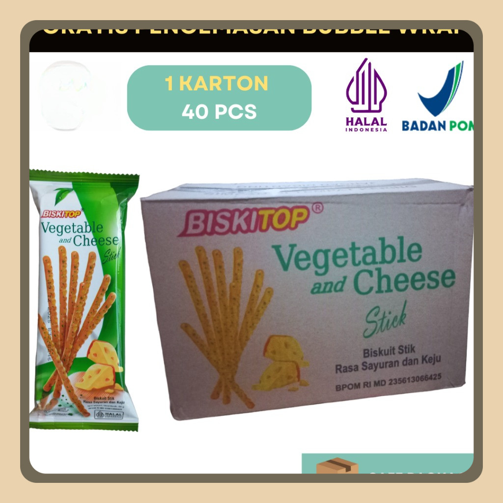 

Biskitop Vegetable and Cheese Sticks 1 Dus (40 Pcs X 50Gr) - Snack Cemilan Murah
