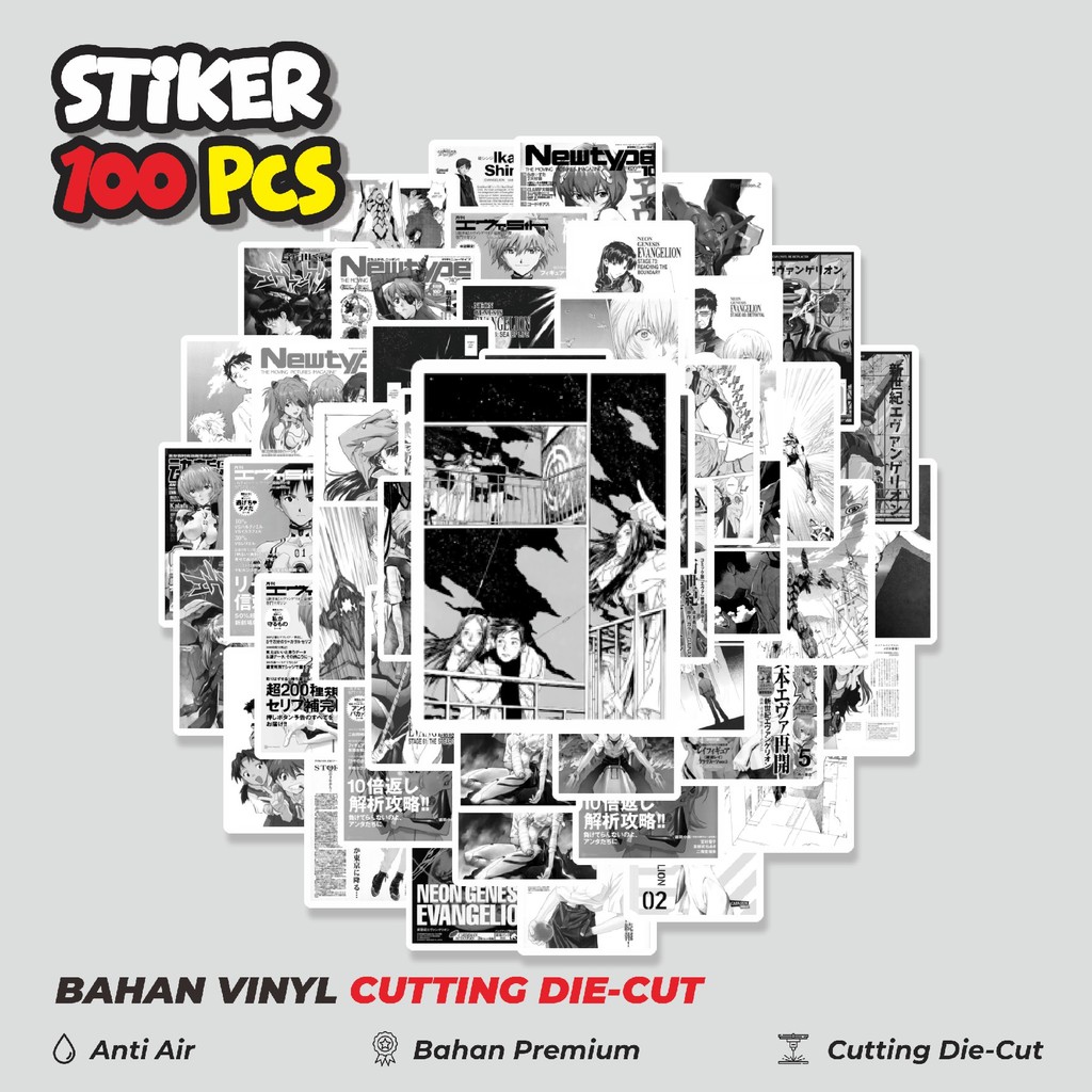 

Terbaru! 50 pcs Stiker Neon Genesis Evangelion B&W Dekorasi Lucu Kreatif untuk Notebook, Skateboard, HP