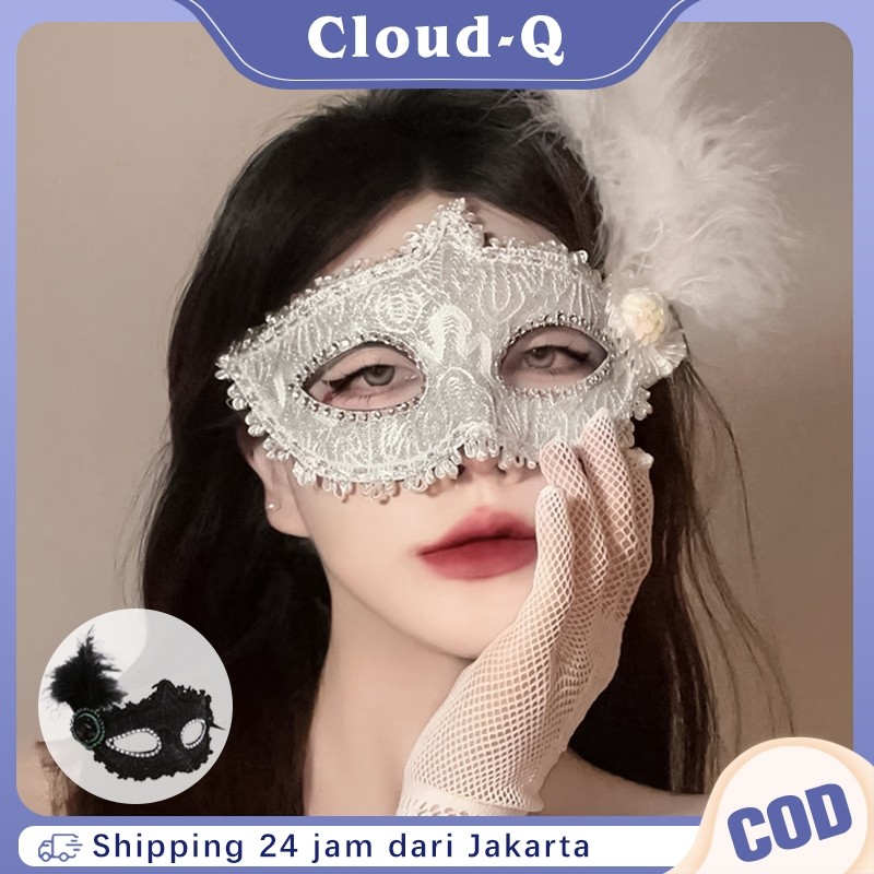 saleTopeng Pesta Masquerade Topeng Renda Topeng Dekorasi Setengah Wajah Topeng Bulu Wanita Party Mas