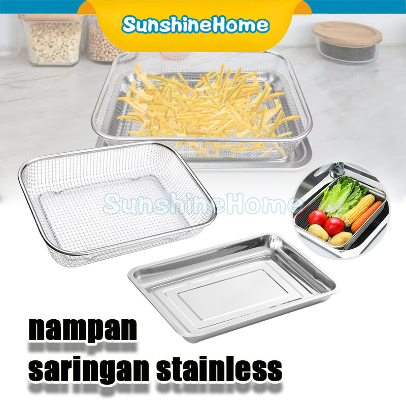 Nampan Keranjang Tirisan Minyak Stainless / Set Nampan Stainless / Peniris Minyak