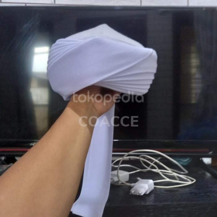 Peci Imamah Permanen 5 meter 7 Tingkat Lapis Polos BUNTUT Kopiah Putih Songkok - Putih, Size 1