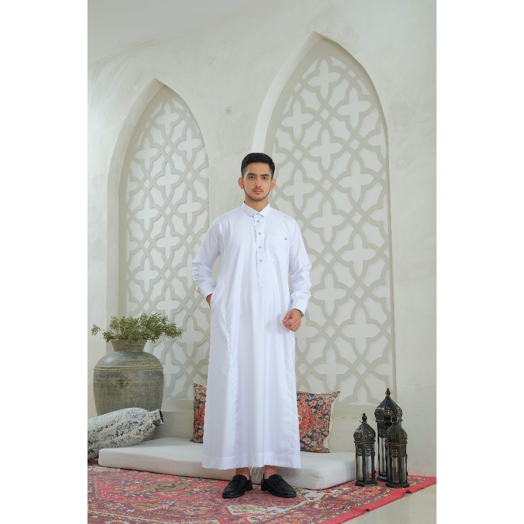 ladang fashion Series Semi Wol Thobe Akkaf Jubah / Gamis Pria Remaja & Dewasa (241981/82/83) | Putih