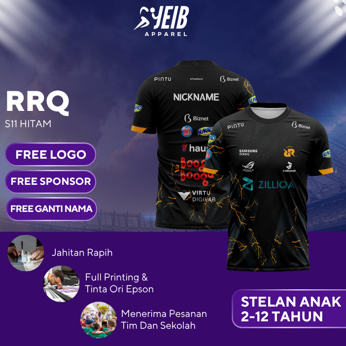 JERSEY ESPORT ANAK RRQ 11 HITAM FULL PRINTING JERSEY GAMES CUSTOM NAMA + LOGO ANAK