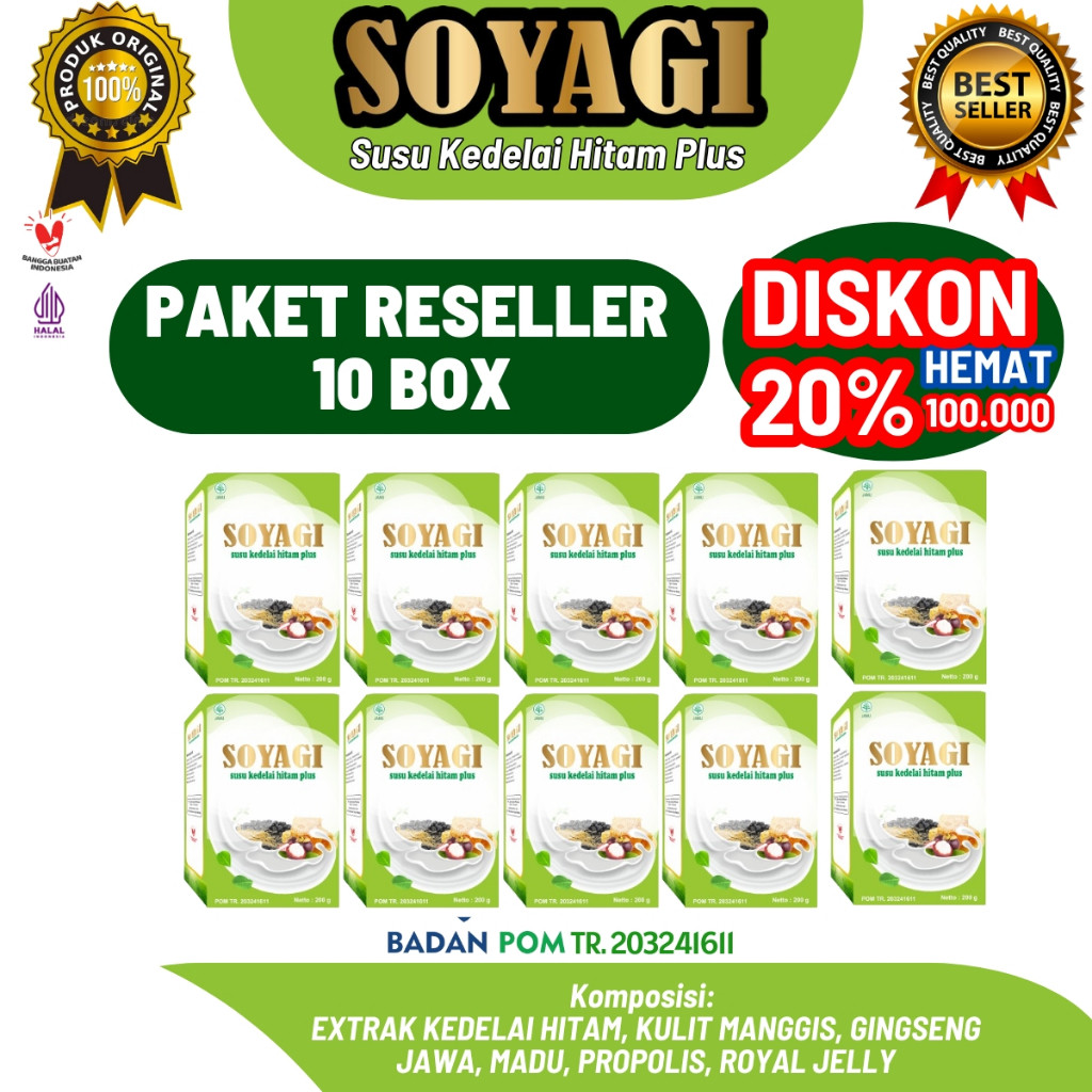 

Paket Reseller Susu Diet Soyagi Kedelai Hitam + Herbal - Susu Pelangsing Badan BB Turun 6kg 7 hari