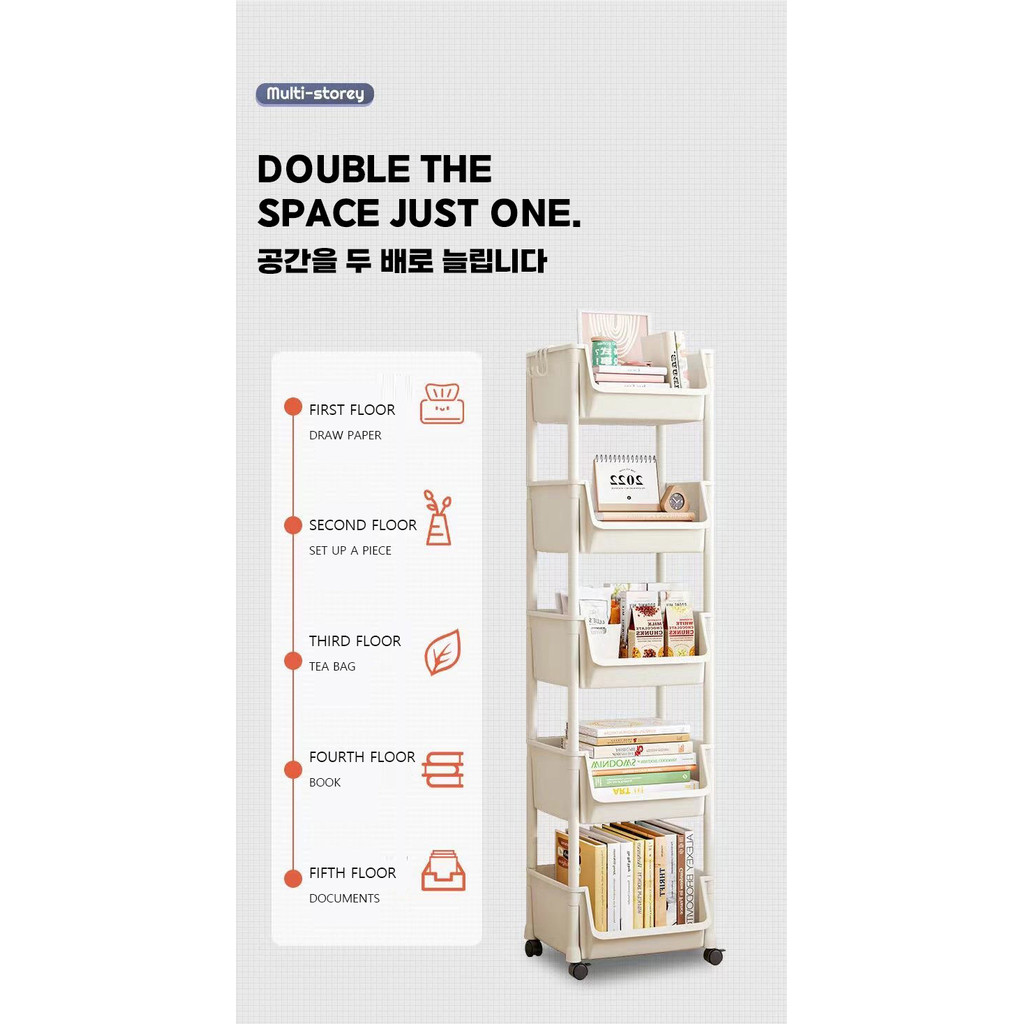 Mobile Storage Rack Trolley Multi-layer Kit en Trolley Thicken Metal Cart Snacks Storage Rack with W