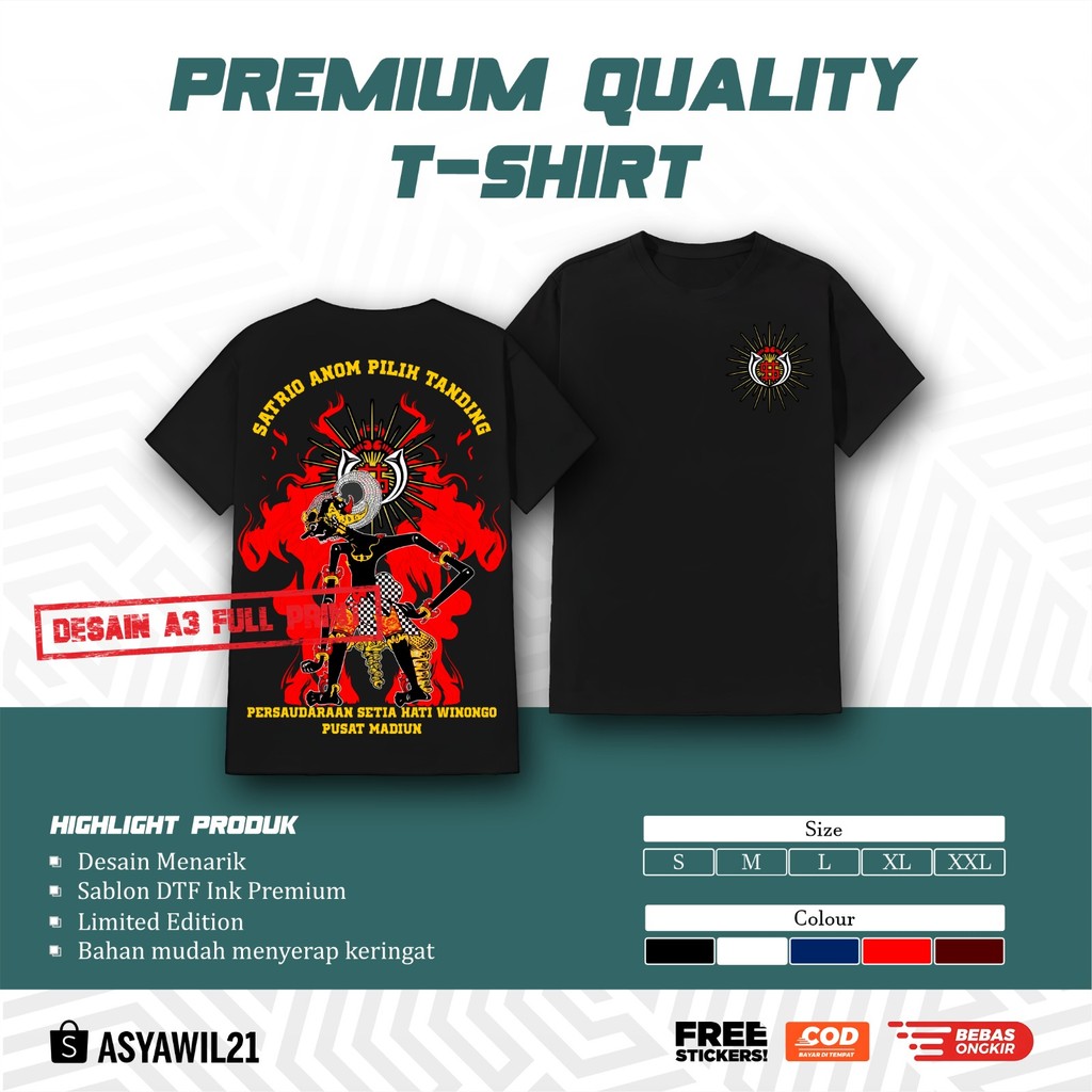 Kaos PSHW SH Winongo Satria Anom Hitam Putih Kaos Distro Perguruan Bahan Cotton Combed Premium Kuali