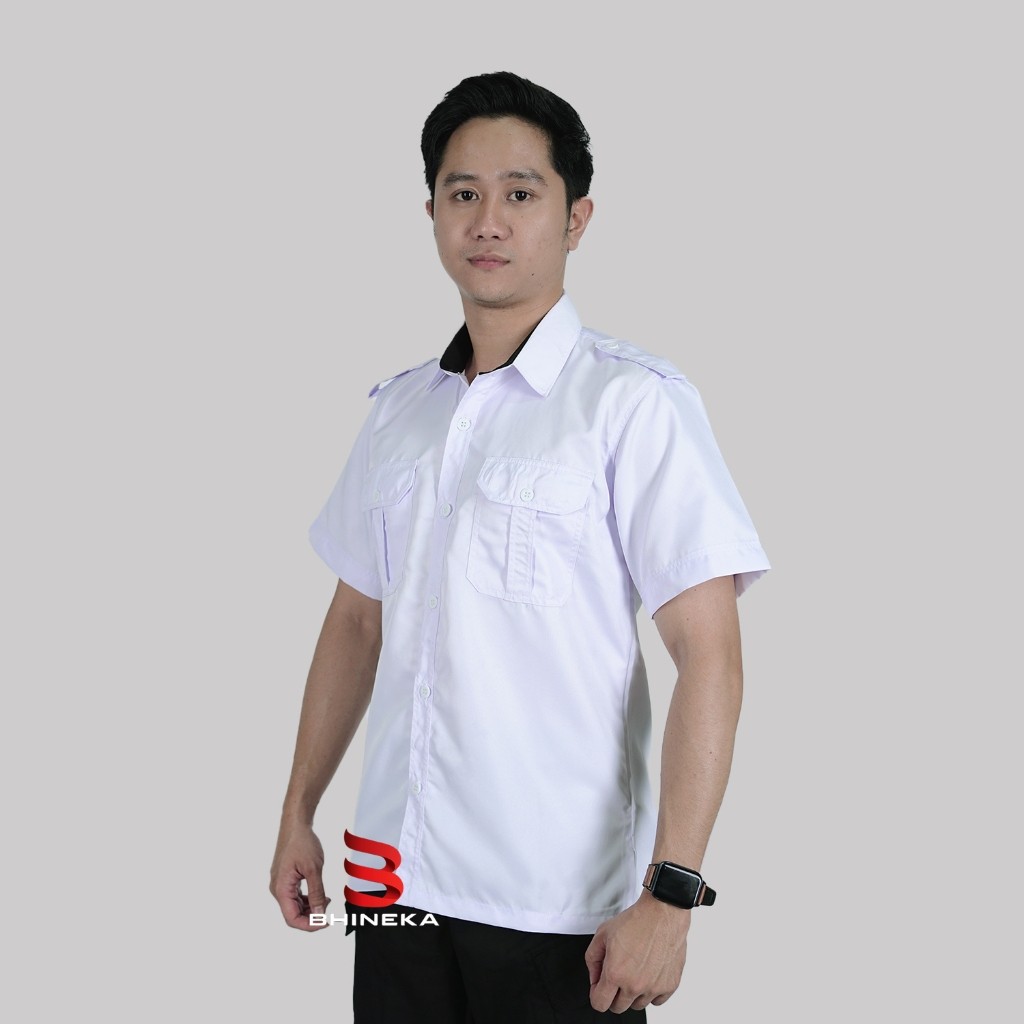 Kemeja Pdh Putih Pria Kerah Hitam Seragam Pns Putih Lengan Pendek