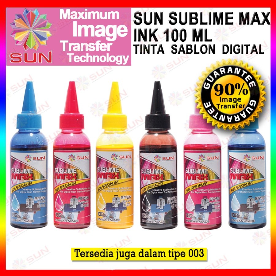 Tinta Epson 664 / 673 Sablon Sublim Photo Korea Terbaik - SUN Sublime Max Ink 100 ml ( transfer ke m