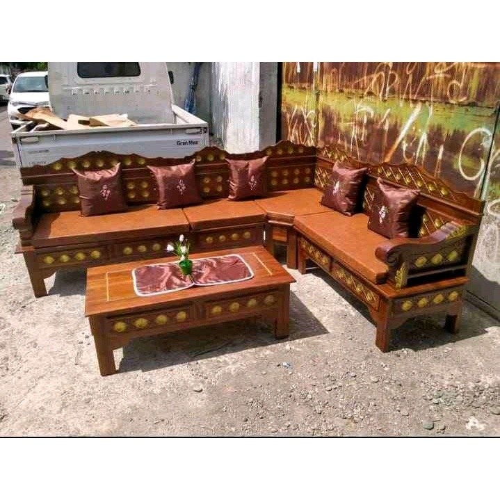 Furniture kursi sofa tamu model sudut bagong blok / kursi jati minimalis untuk ruang tamu kecil / ku