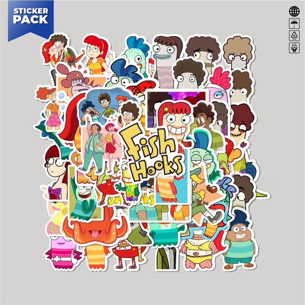 

[100PCS]Stiker Pack Sticker Kartun Fish Hooks Aesthetic Vinyl Anti Air Dekorasi Sticker Laptop Buku Journal Koper Helm Casing HP Gitar Helm Skateboard