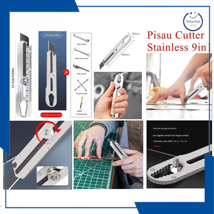 

HKS Pisau Cutter Stainless Besi 9in1 Cutter Stainless Pemotong Kertas Tajam Anti Karat