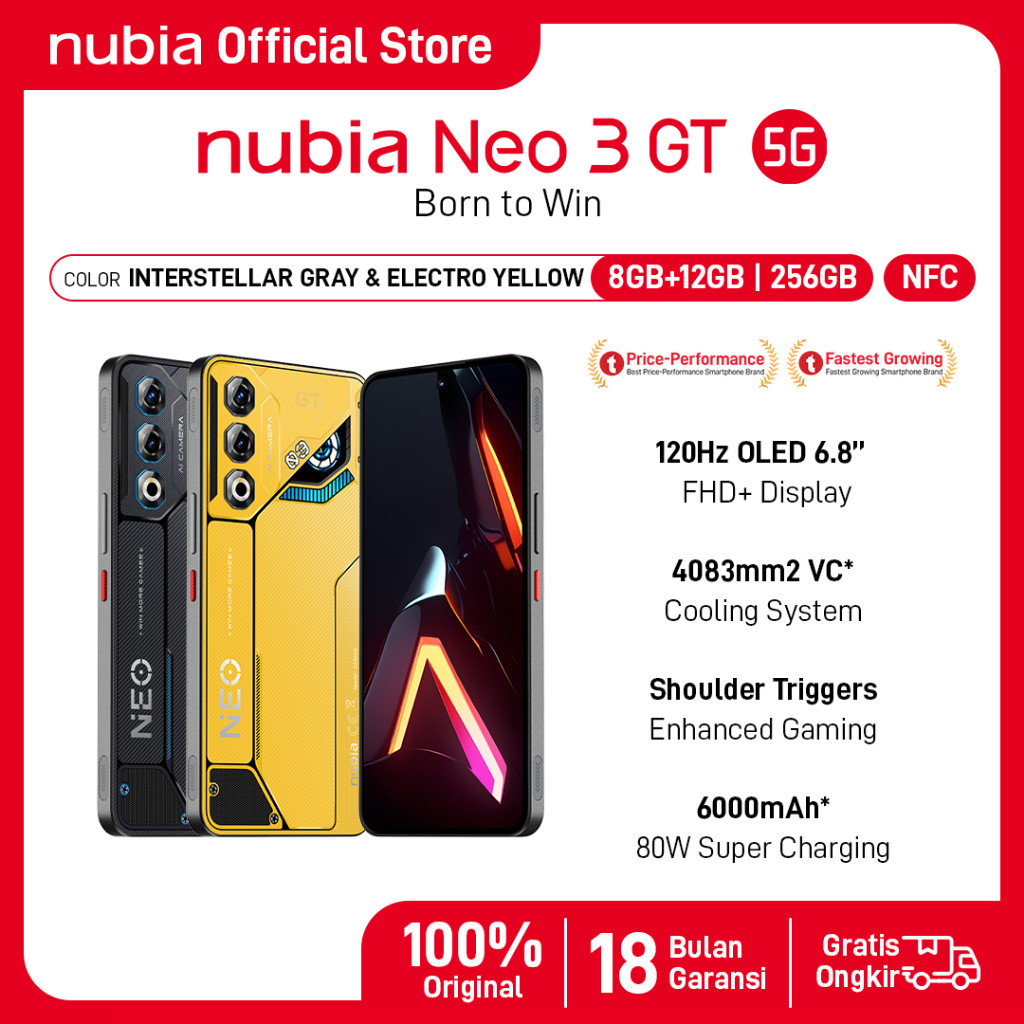 [2025NEW] HP Gaming nubia Neo 3 GT 5G RAM 20 GB (8 +12 GB) + ROM 256 GB 6000mAH Super Fast Charging 