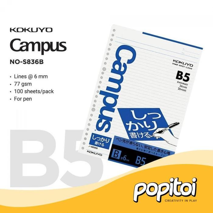 

KOKUYO Campus Paper Loose Leaf Refill B5 50 100 Kertas Isi Ulang Binder - S836B