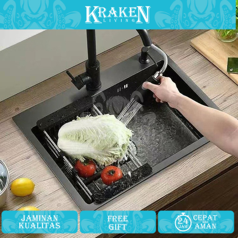Kitchen Sink  Dan Kran Tarik Hitam Wastafel Cuci Piring Stainless Tempat Cuci Piring 【KRAKEN LIVING】
