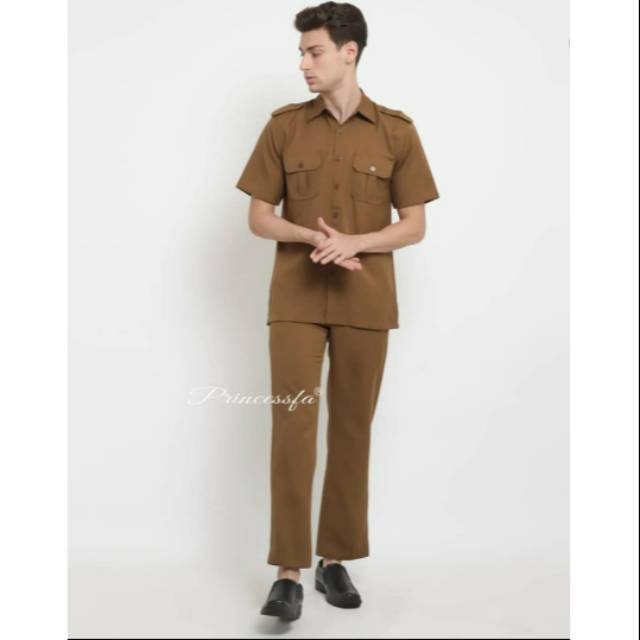 Seragam PNS/PEMDA  Seragam Safari Pria / Lengan Pendek Coklat Tua