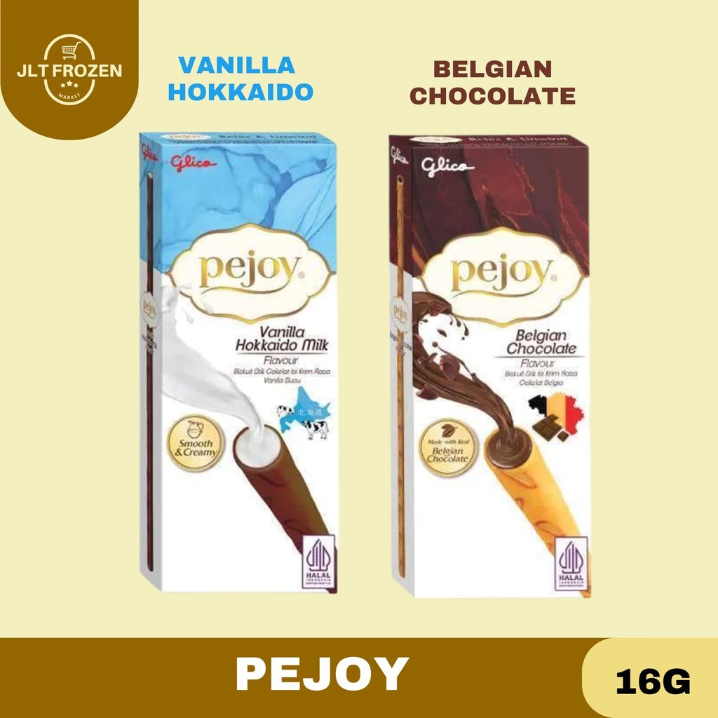 

Glico Pejoy Stick Biskuit 16g / Rasa Belgian Chocolate / Vanilla Hokkaido / Biscuit / Kue Stick / Coklat