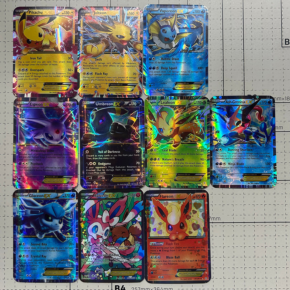 

10PCS Anime Pokemon Foil Flash Cards Eeveelution Pikachu Venusaur Mewtwo Game Battle Card Collection English Proxy Card Toy Gift