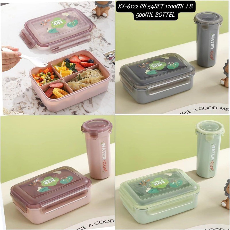 TMRS0025 Lunch Box With Water Bottle Set Lengkap Botol Minum Free Sendok / Kotak Makan Set / Lunch B