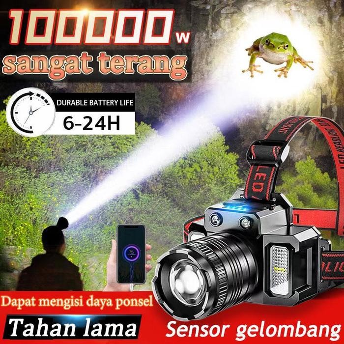 COD+pengiriman 24 jam Lampu Kepala LED/Headlamp /SuperTerang 1000000 Lumen/USB Charging Senter/Denga