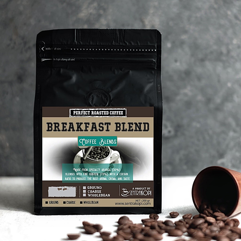 

Breakfast Blend Coffee 200 Gram - Bubuk/Biji Sentra Kopi Arabika Robusta Blend Kopi Hitam Espresso