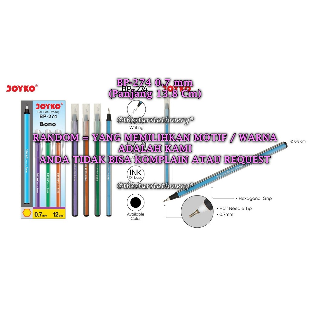 

(1 Biji) GROSIR Bolpen JOYKO BP-274 Bono Hitam 0.7 / Ball Pen Pulpen Pena Joyko BP-274 Bono (1 Biji)