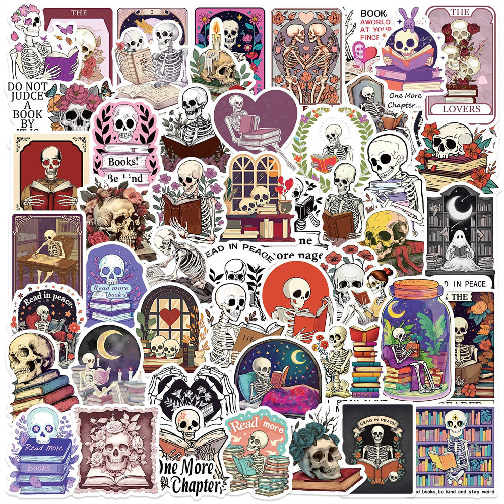 

50pcs Retro Skeleton Reading Tarot Cards Stickers For Scrapbook Suitcase Phone Case Guitar DIY Craft Supplies Sticker