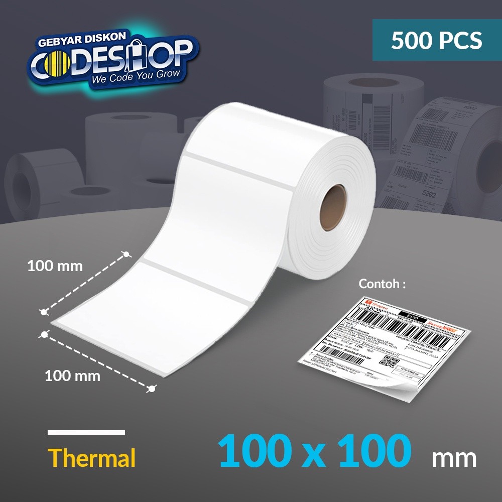

Codeshop Label Thermal 100 x 100 mm 1 Line Stiker Printer Barcode Core 1 Inch isi 500 Pcs