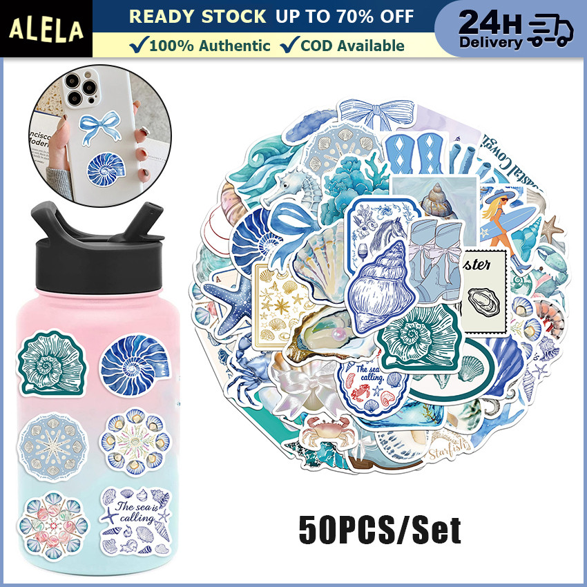 

50Pcs/Set Stiker Laut Aesthetica Blue Ocean Sea Sticker DIY Scrapbook Buku Journal Diary Planner Motor Helm Laptop