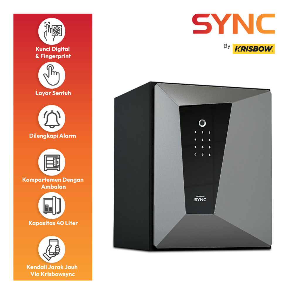 Krisbow Sync Smart Brankas Besi Layar Sentuh Fdb-45 Safe Box Deposit Kotak Penyimpanan Lm Logam Muli