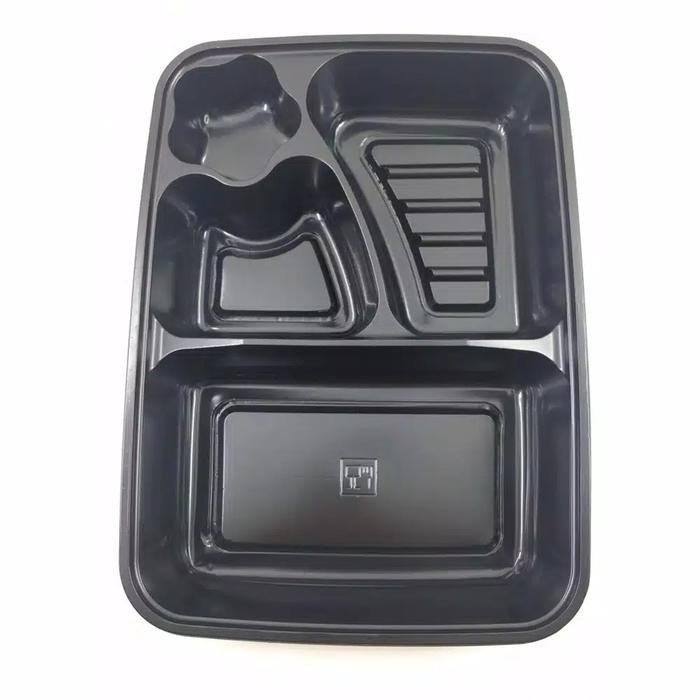 @50SET Mika Bento 4 Sekat HITAM MERAH PINK KUNING PUTIH / Tempat makan - Hitam, Sekat4