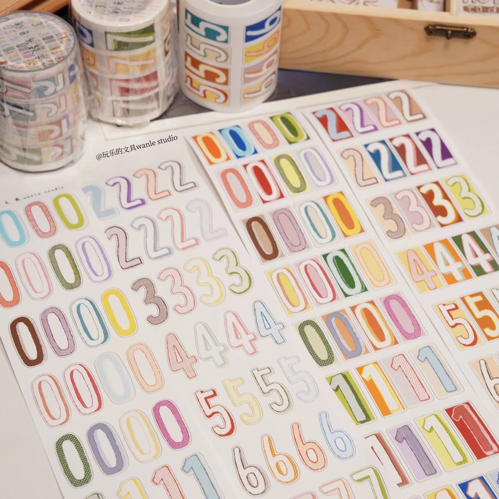 

Wanle Studio Vintage Colorful Black White Long Numbers Washi Tape for Card Making DIY Scrapbooking Plan Decorative Sticker