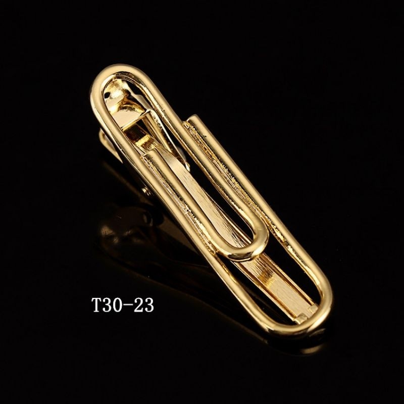 jepit dasi tie clip motif accessories dasi jas pria unik model klip clip buku kertas warna emas gold