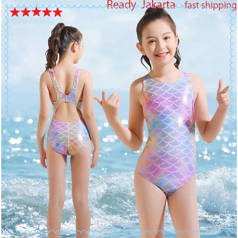 BAJU RENANG MERMAID 2-11 Tahun Bayi Anak BALITA Perempuan Pakaian Renang Musim Panas Pola Sisik Ikan