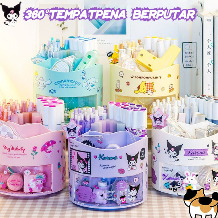 

LOOOOPY Lucu Kotak Tempat Pensil Putar Rak Alat Kosmetik Peralatan Kantor Desk Storage Organizer Kotak Penyimpanan