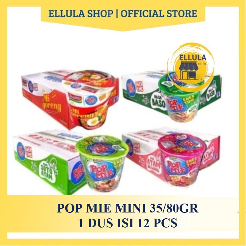 

ELLULA Shop - Popmie Pop Mie Mini isi 12 Mie Instan Cup Goreng Kuah 35gr dan 80gr ( 1 Dus )BISA DI MIX