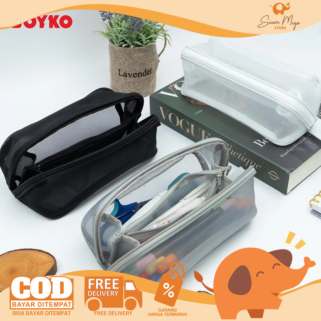 

JOYKO Pencil Case PC-5025 BIG CAPACITY / Kotak Tempat Pensil Jaring Monochrome Murah