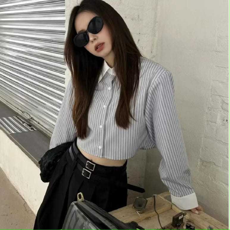 ZETERINDO - ZER KEMEJA CROP ADRIANA SALUR KOMBINASI WARNA LENGAN PANJANG KERAH BAJU KANTORAN / Atasa